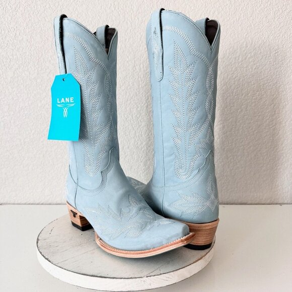 Lane Boots Shoes - Lane LEXINGTON Blue Cowboy Boots Womens 10 Leather Cowgirl Western Snip Toe Tall